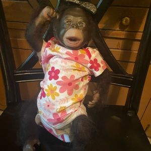 The Cici Sculpt chimpanzee from Reborn baby doll company called Bountiful Baby